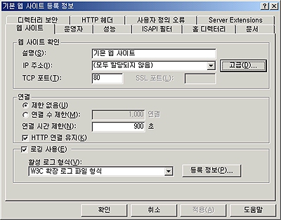 '기본 웹 사이트 등록 정보' Dialog-Box