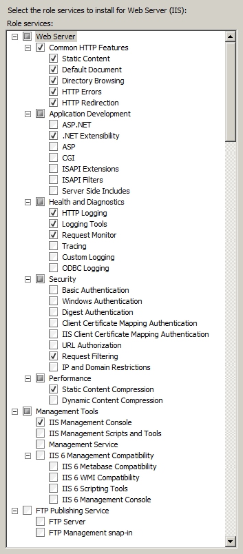 역할 추가 마법사 (Add Roles Wizard) : IIS 7.0 기능 목록