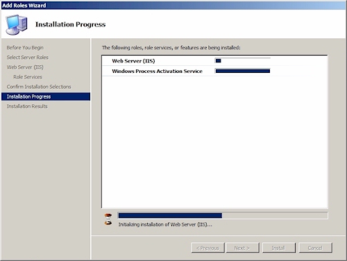 역할 추가 마법사 (Add Roles Wizard) : Installation Progress
