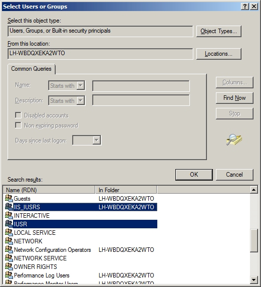 Select Users or Groups 대화 상자