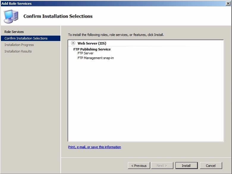 역할 추가 마법사 (Add Roles Wizard) : Confirm Installation Selections