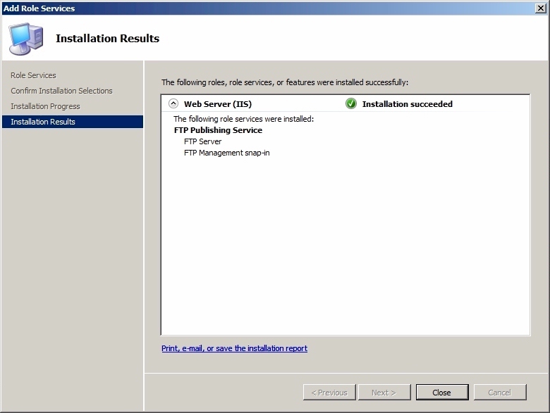 역할 추가 마법사 (Add Roles Wizard) : Installation Results