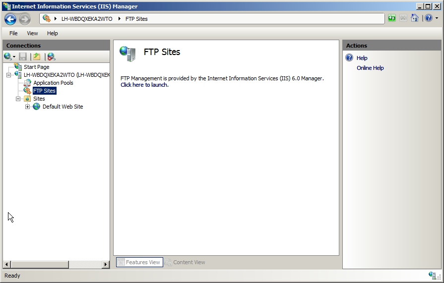 인터넷 정보 서비스 관리자 : FTP Sites 노드