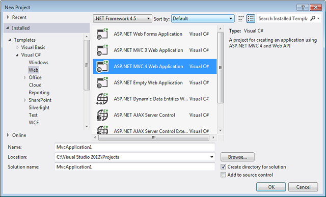 New ASP.NET MVC Application