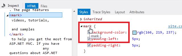 mark selector in the Styles window