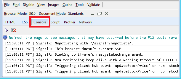 IE 10 Console, IIS 7.5