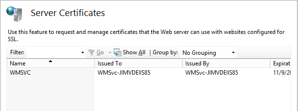 Server Certificates Pane