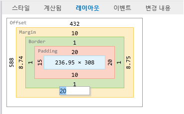 F12 개발자 도구 - DOM 탐색기 창 - 레이아웃 탭