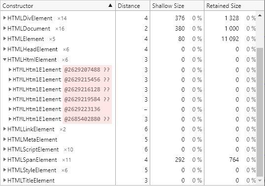 F12 개발자 도구 - 메모리 창 - Chromium Edge - 메모리 힙 스냅샷 세부 정보 (Summary - 개체 ID, 아이콘)